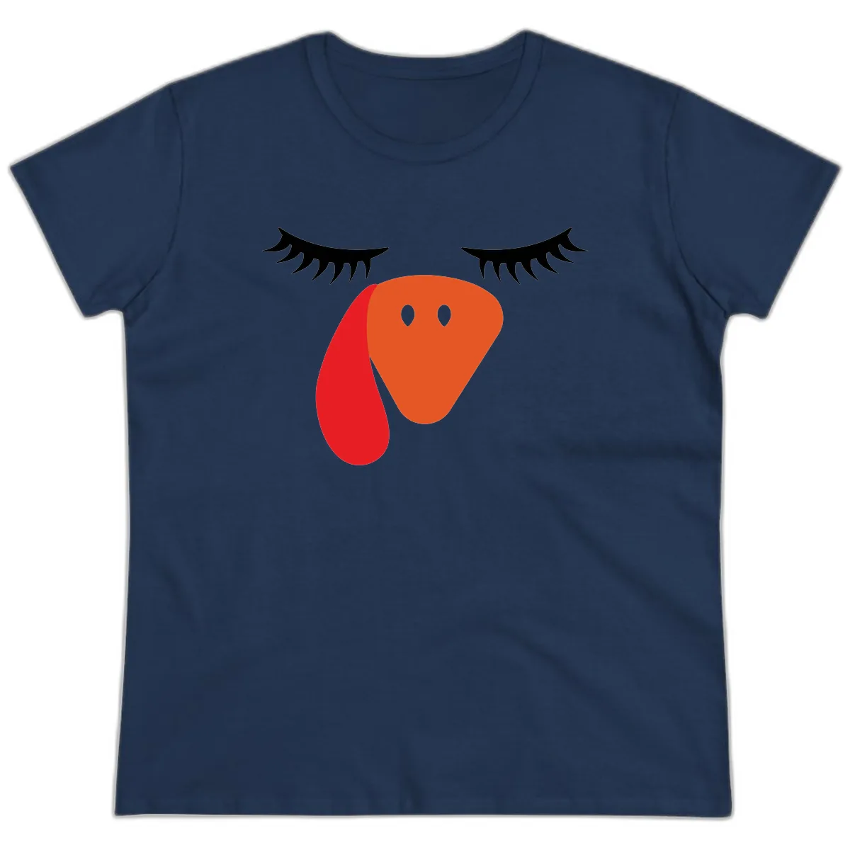 Funny Turkey Face Thanksgiving Ladies Tee in Navy