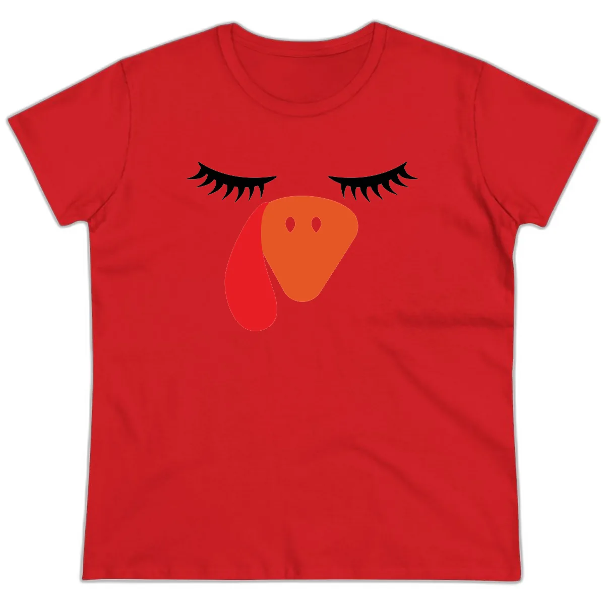 Funny Turkey Face Thanksgiving Ladies Tee in Red