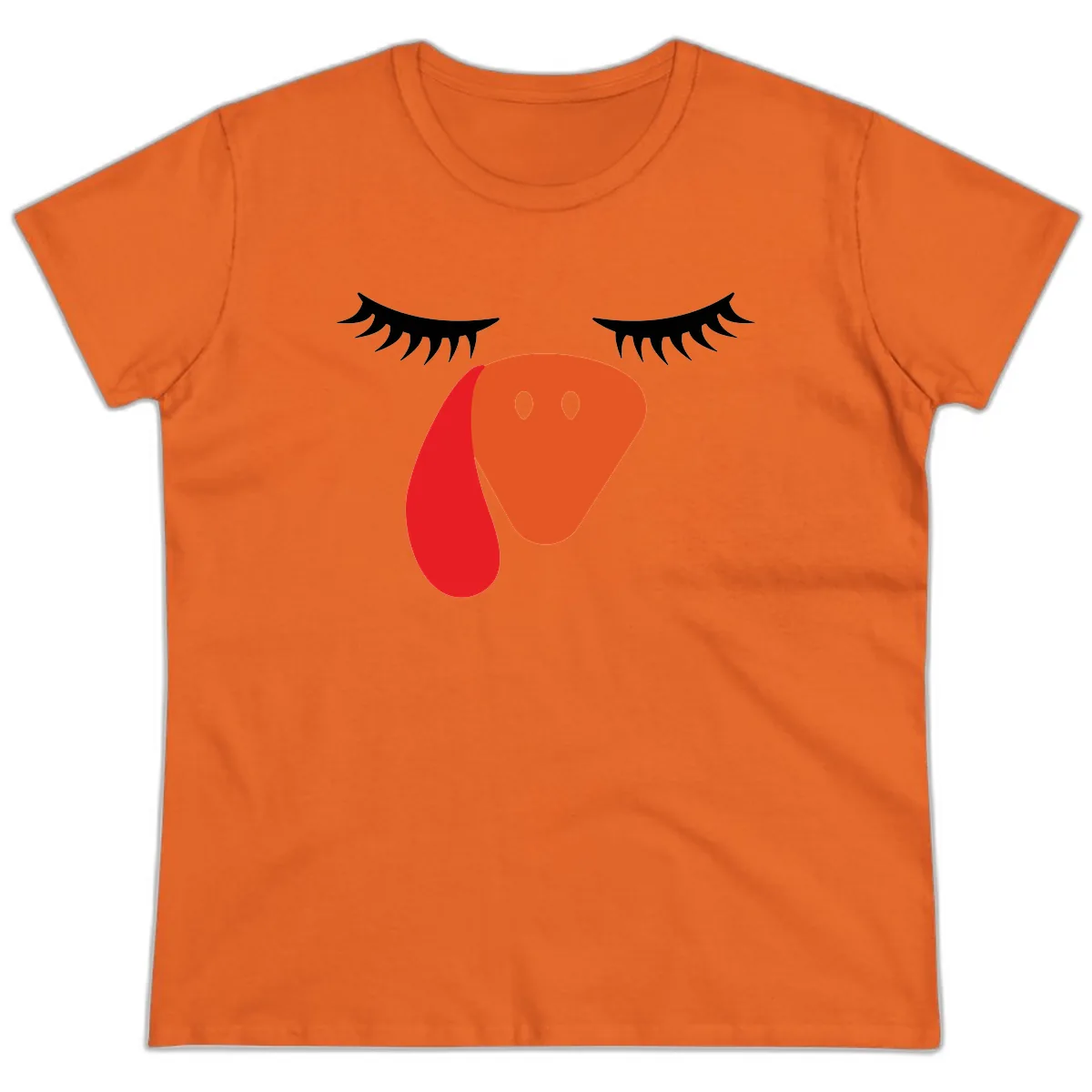 Funny Turkey Face Thanksgiving Ladies Tee in Orange