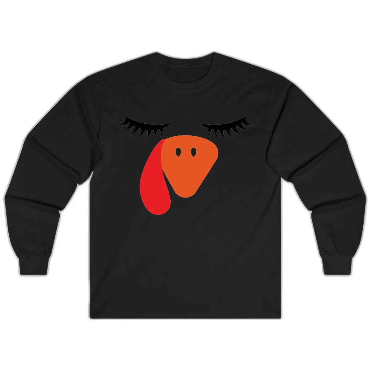 Funny Turkey Face Thanksgiving Long Sleeve in Black