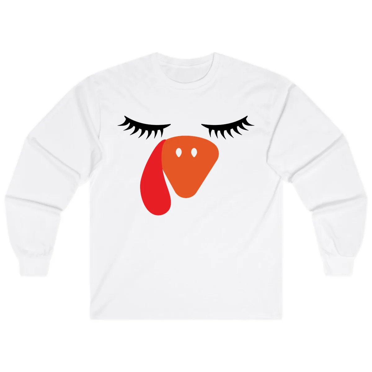 Funny Turkey Face Thanksgiving Long Sleeve in White