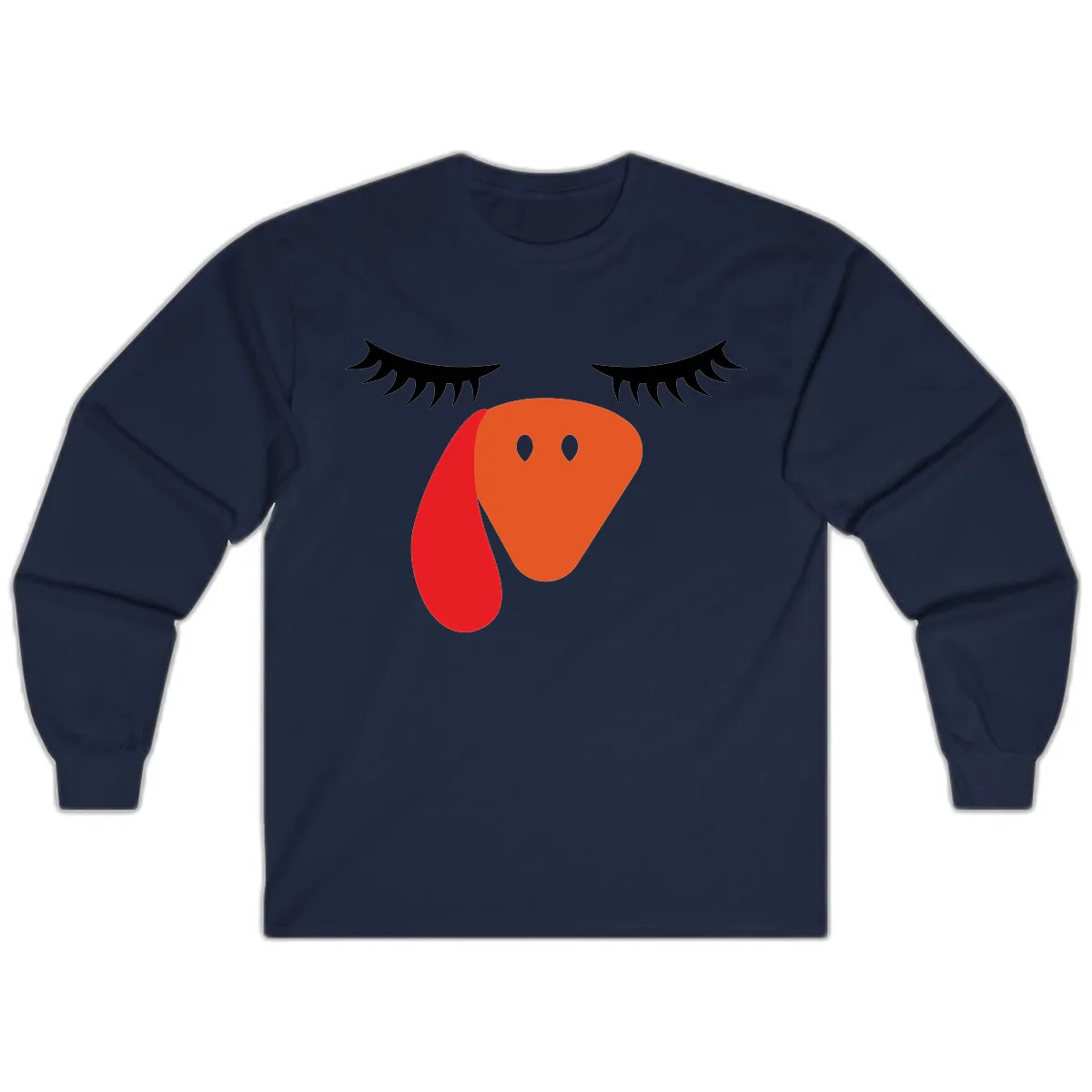 Funny Turkey Face Thanksgiving Long Sleeve in Navy