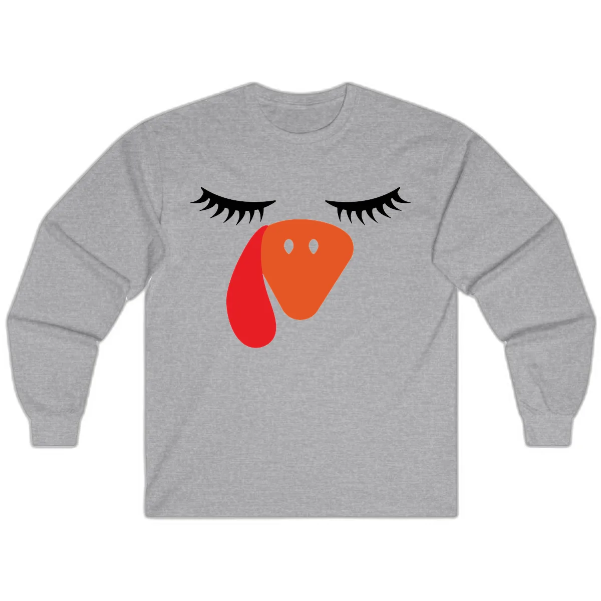 Funny Turkey Face Thanksgiving Long Sleeve in Sport Grey