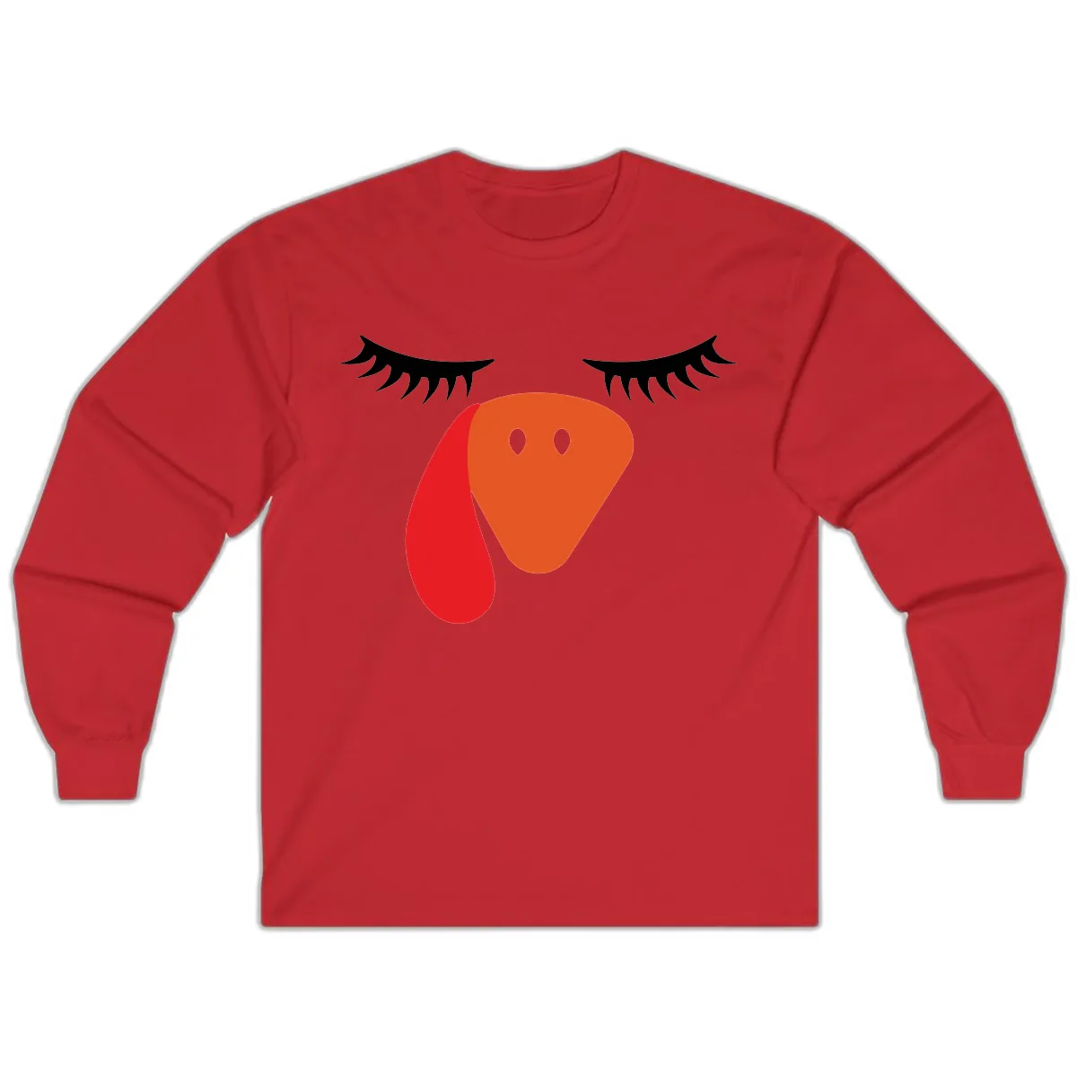 Funny Turkey Face Thanksgiving Long Sleeve in Red