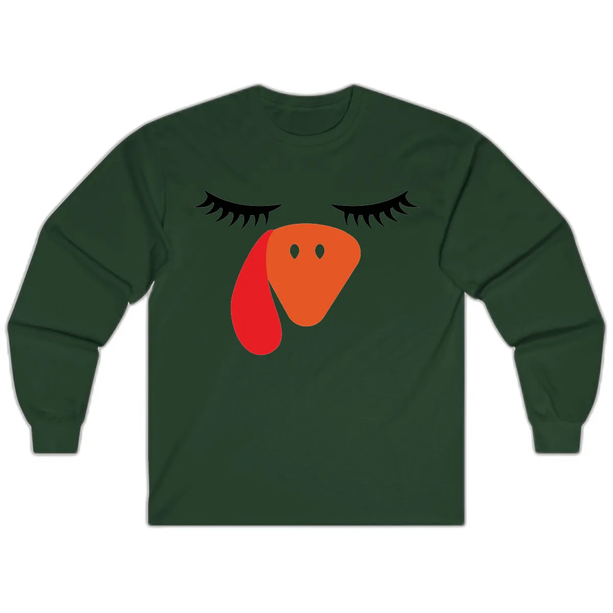 Funny Turkey Face Thanksgiving Long Sleeve in Forest Green