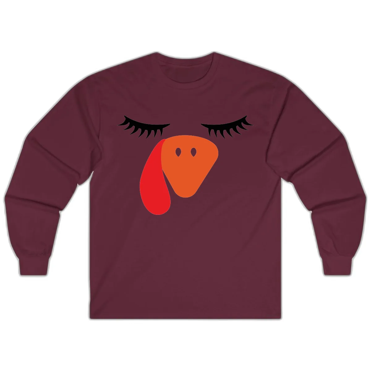 Funny Turkey Face Thanksgiving Long Sleeve in Maroon
