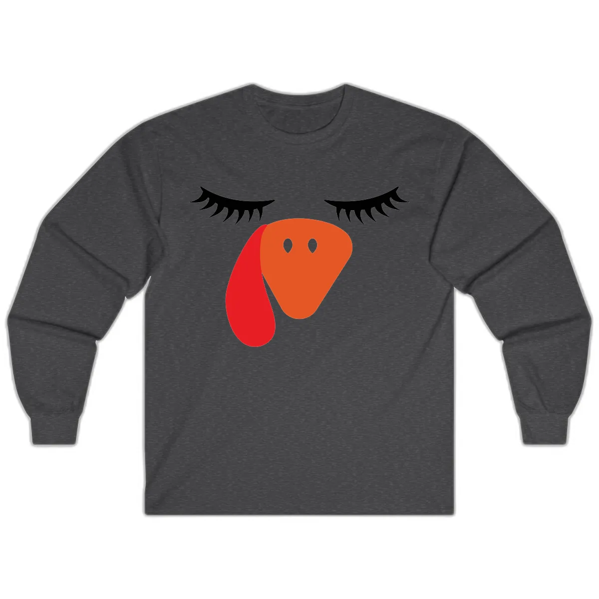 Funny Turkey Face Thanksgiving Long Sleeve in Dark Heather