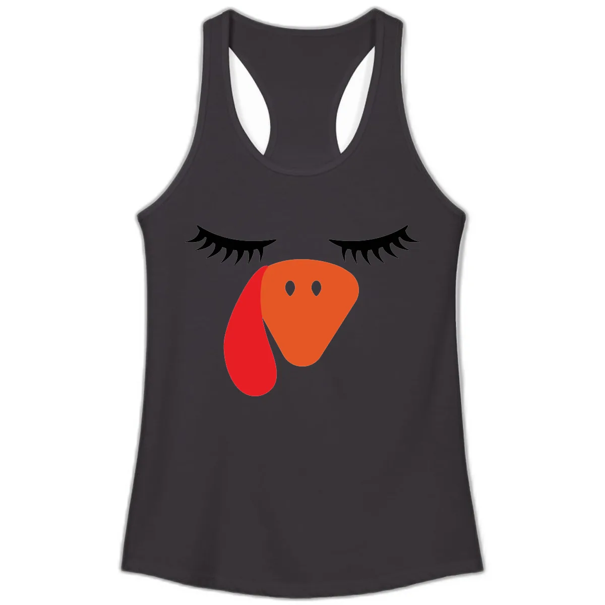 Funny Turkey Face Thanksgiving Ladies Tank in Black