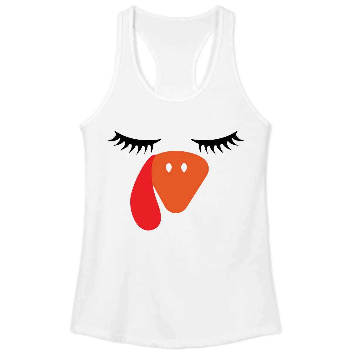 Funny Turkey Face Thanksgiving Ladies Tank in White