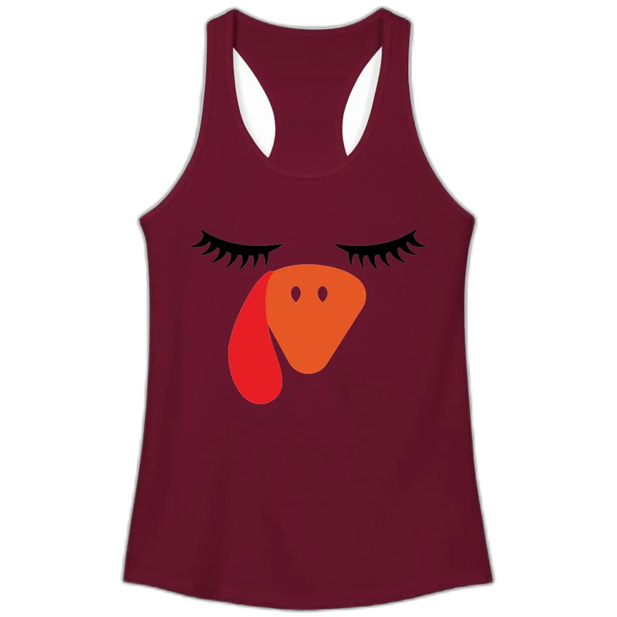 Funny Turkey Face Thanksgiving Ladies Tank in Solid Cardinal Red