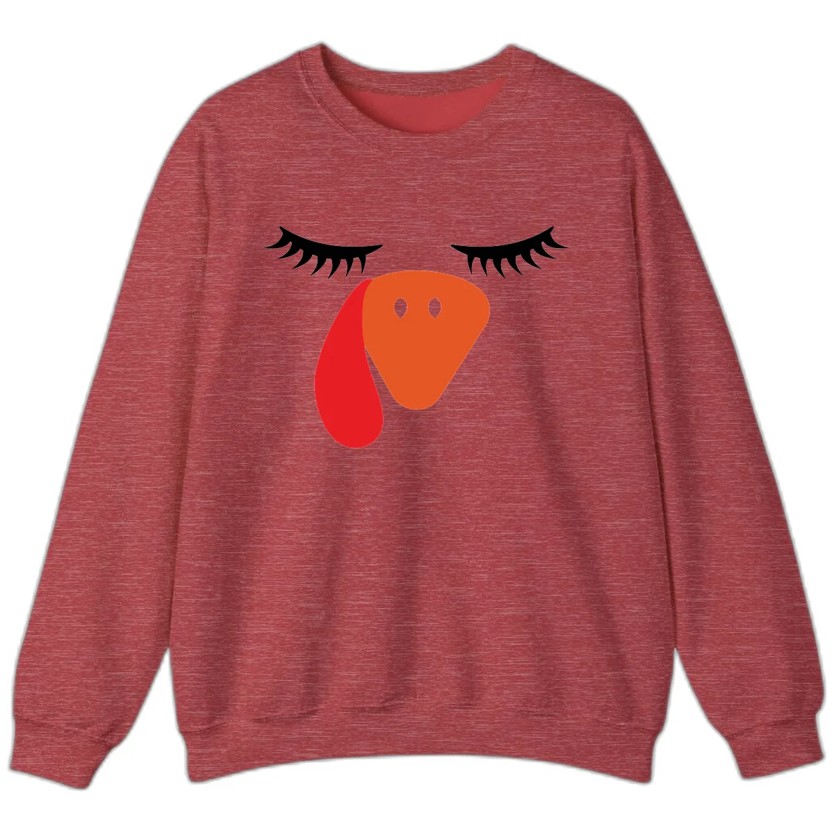 Funny Turkey Face Thanksgiving Sweatshirt in Heather Scarlet Red