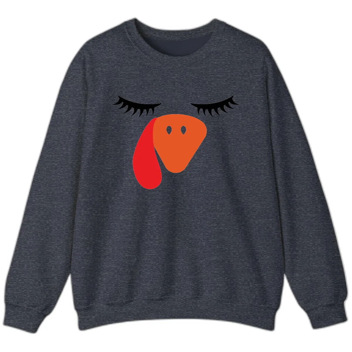 Funny Turkey Face Thanksgiving Sweatshirt in Heather Sport Dark Navy