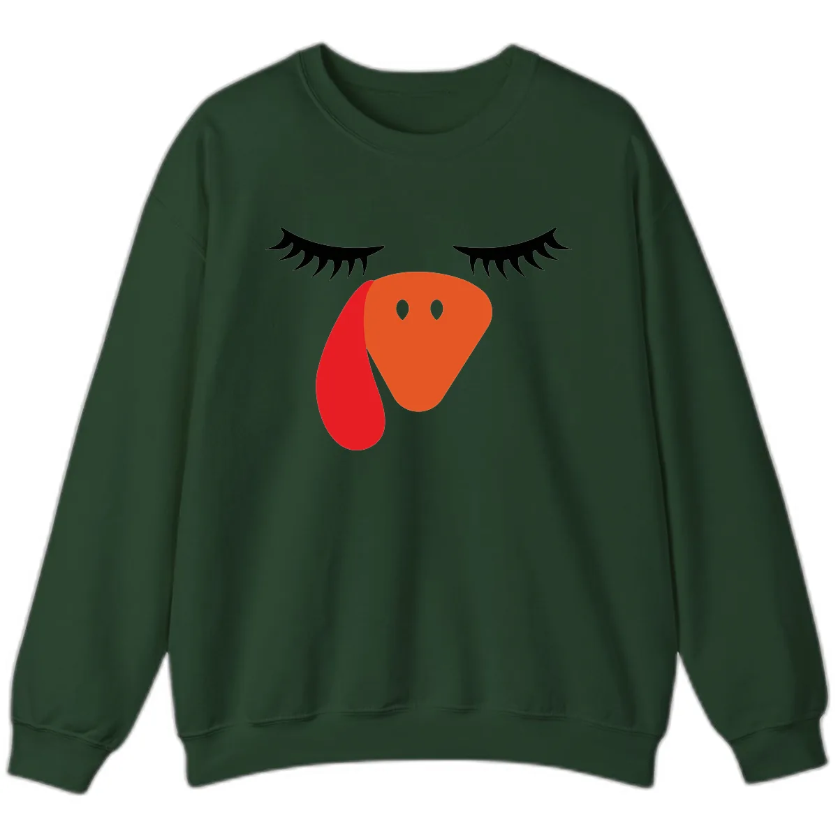 Funny Turkey Face Thanksgiving Sweatshirt in Forest Green