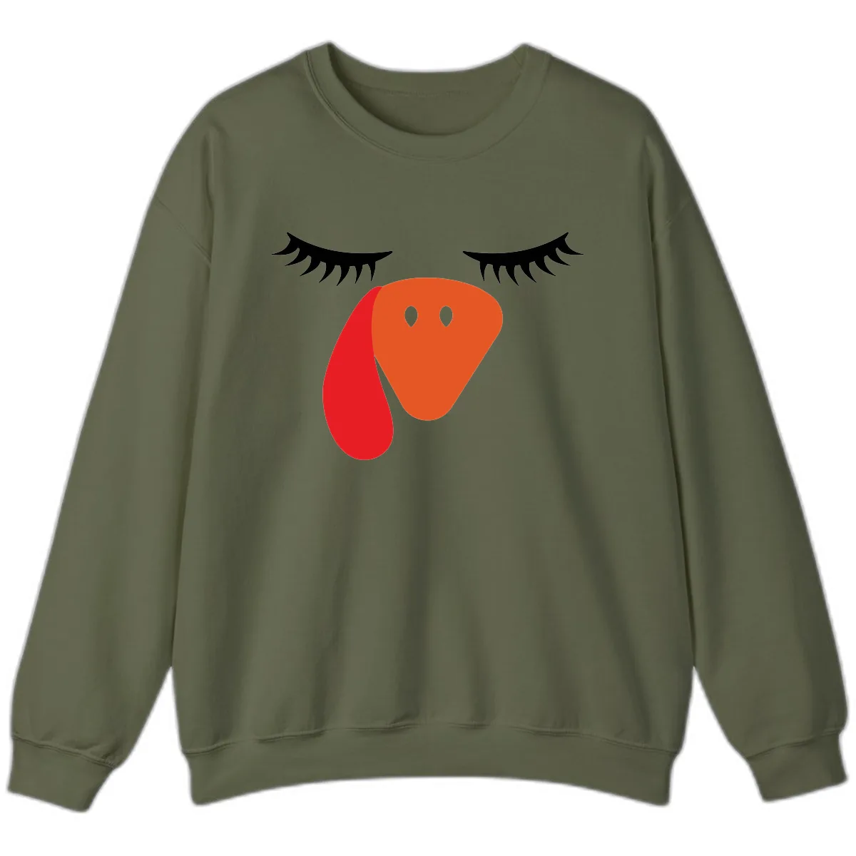 Funny Turkey Face Thanksgiving Sweatshirt in Military Green