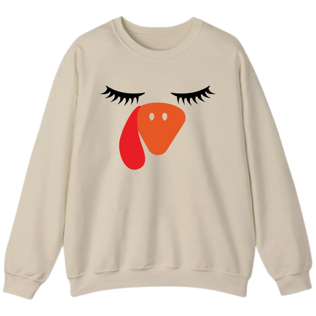 Funny Turkey Face Thanksgiving Sweatshirt in Sand