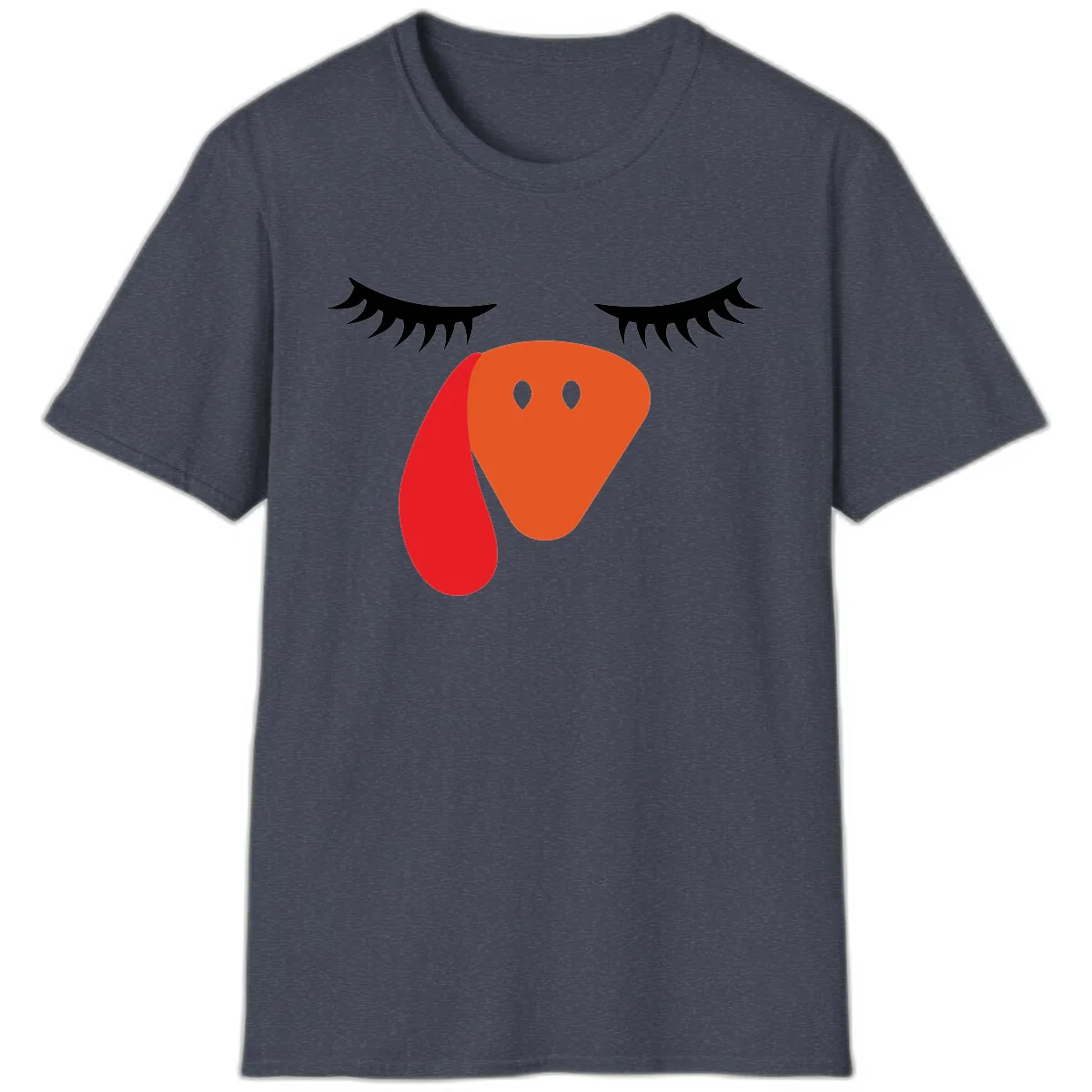 Funny Turkey Face Thanksgiving T-Shirt in Heather Navy