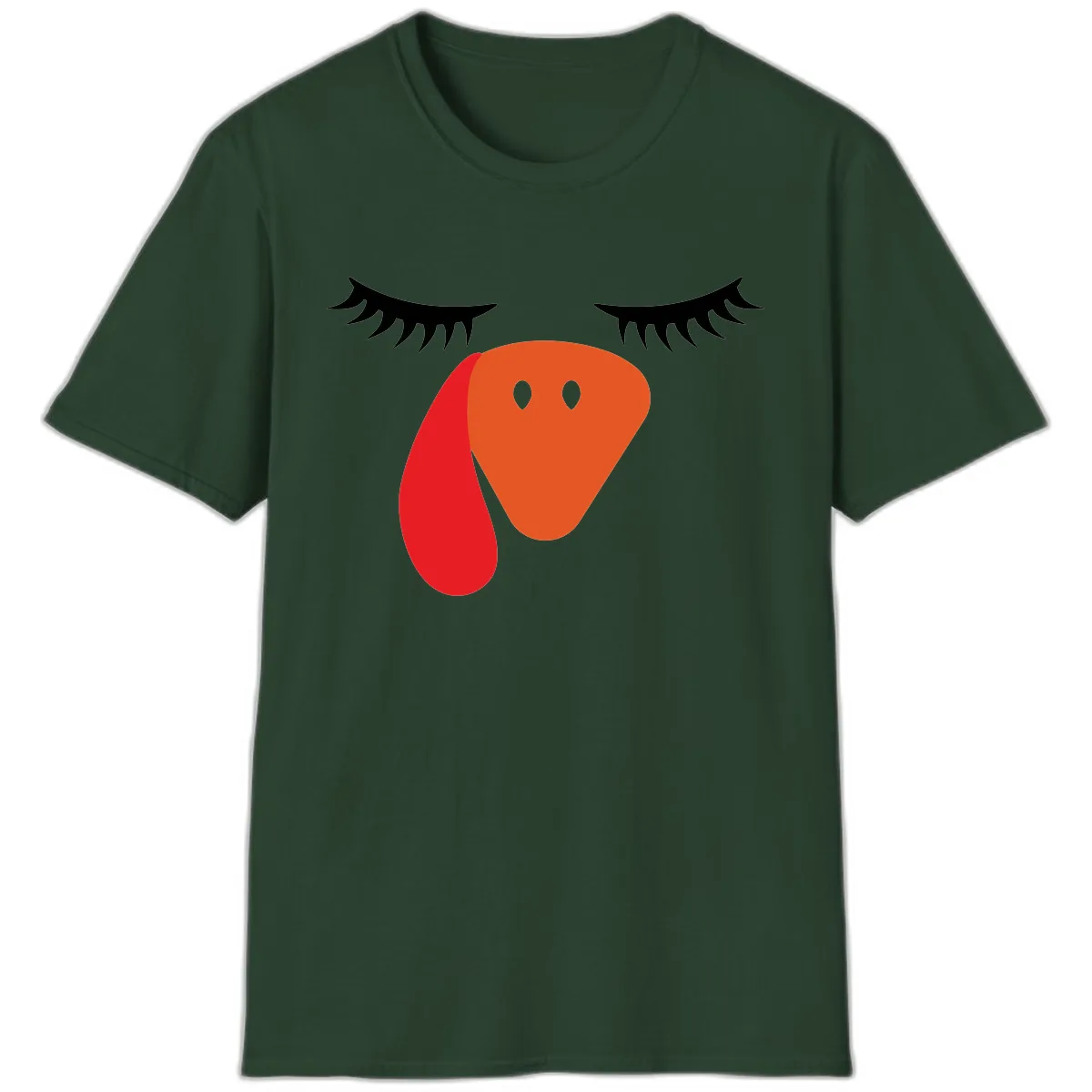 Funny Turkey Face Thanksgiving T-Shirt in Forest Green