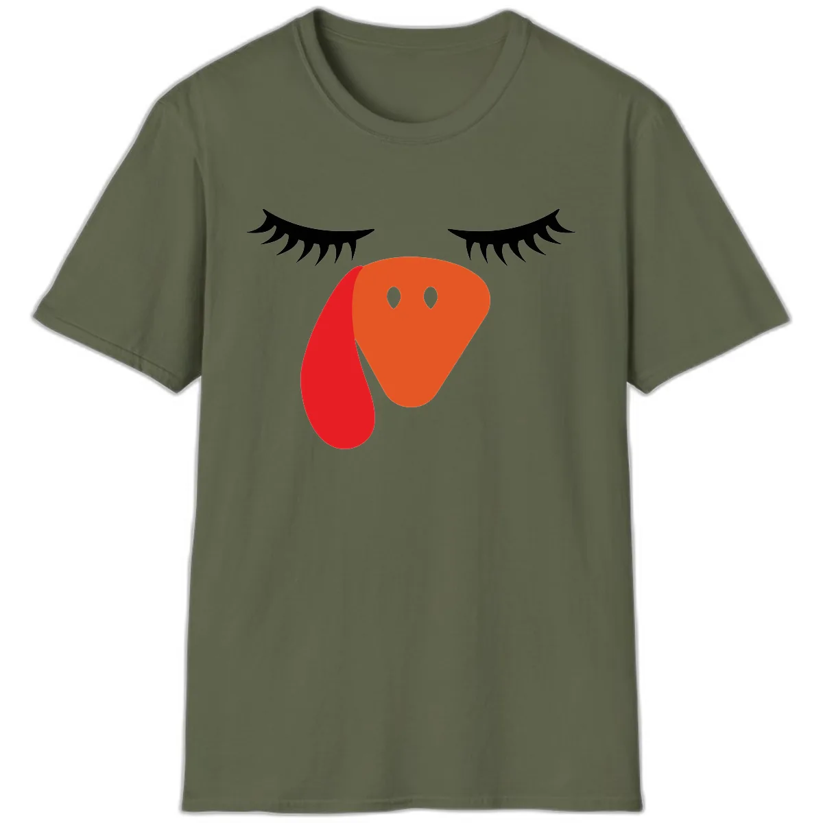 Funny Turkey Face Thanksgiving T-Shirt in Military Green