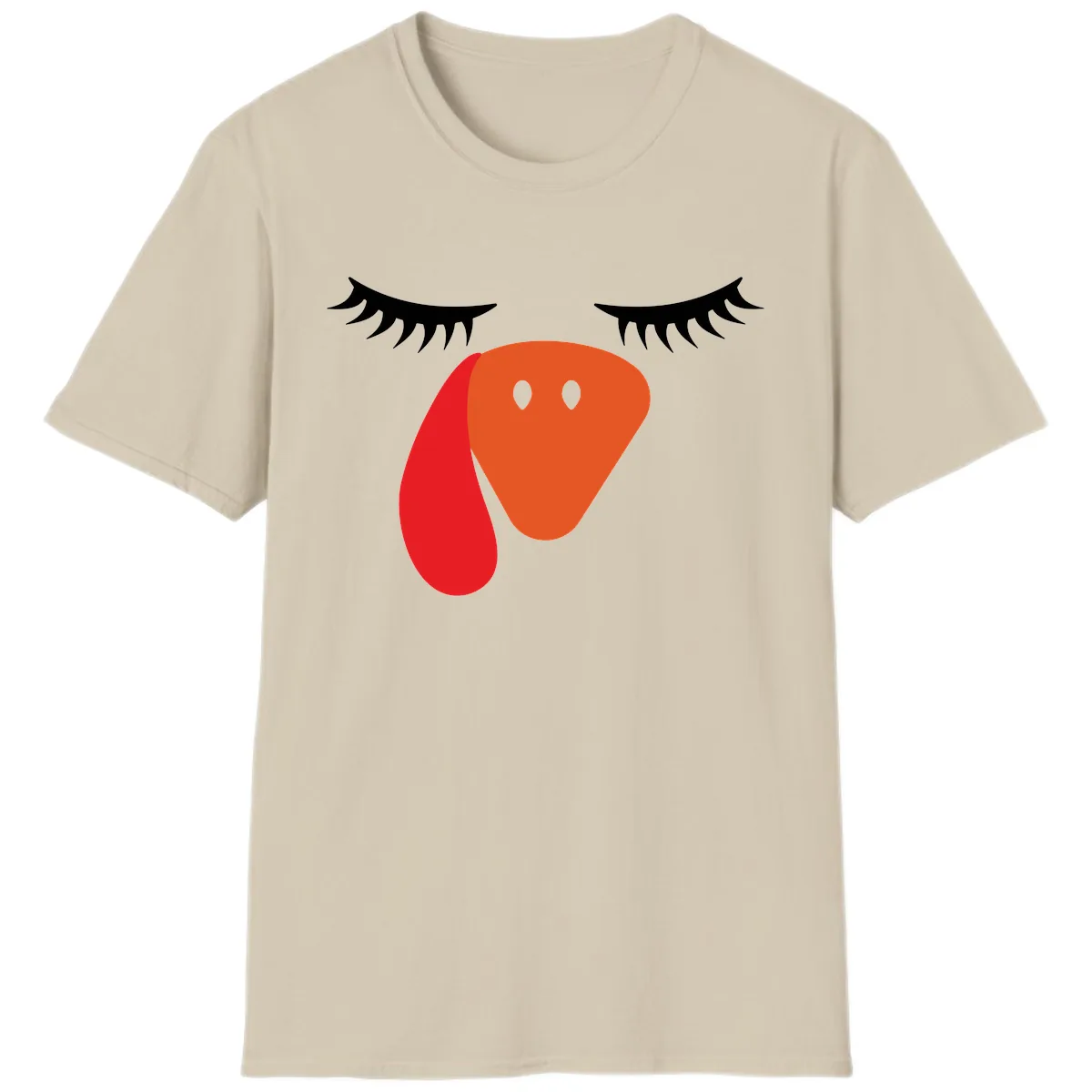 Funny Turkey Face Thanksgiving T-Shirt in Sand