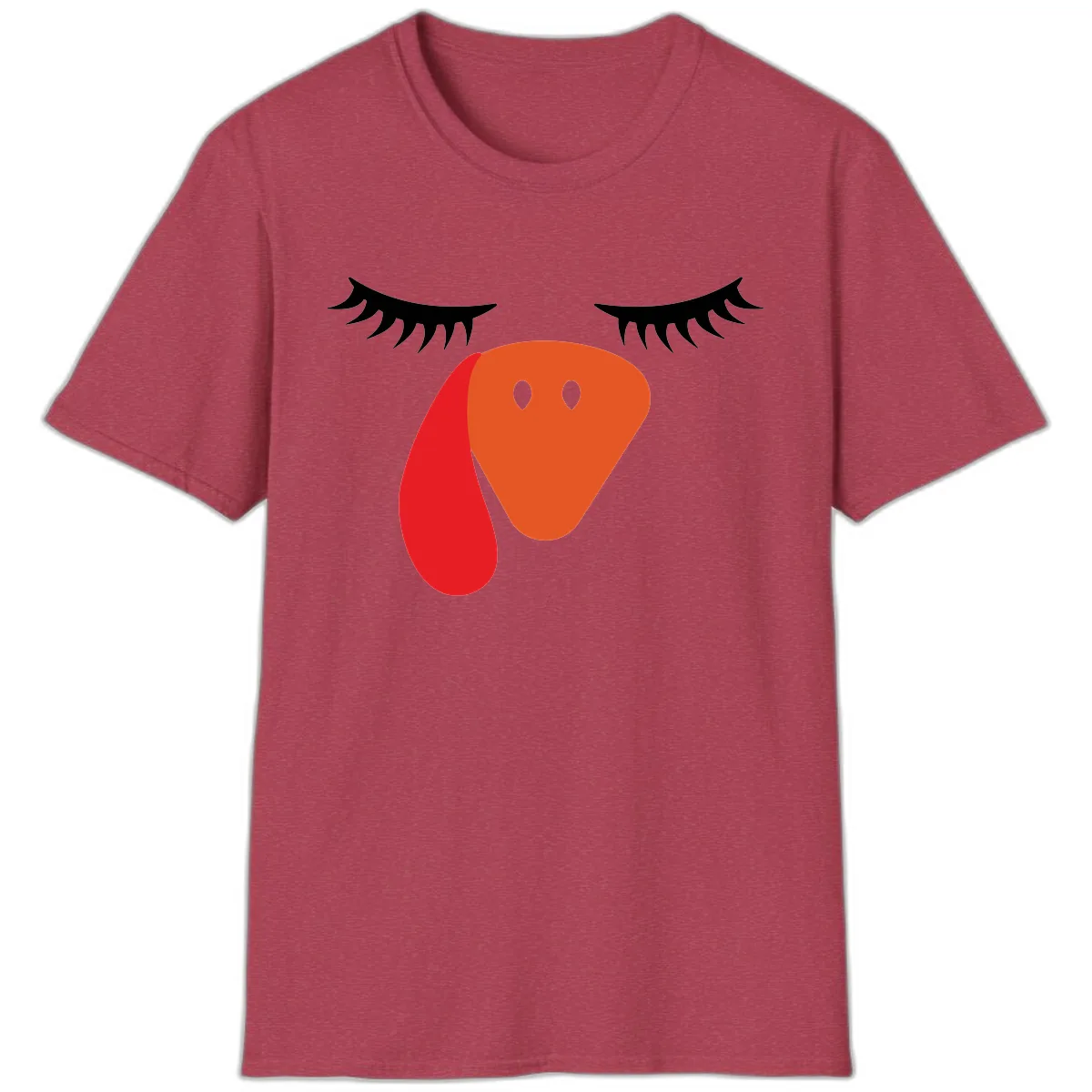 Funny Turkey Face Thanksgiving T-Shirt in Heather Cardinal