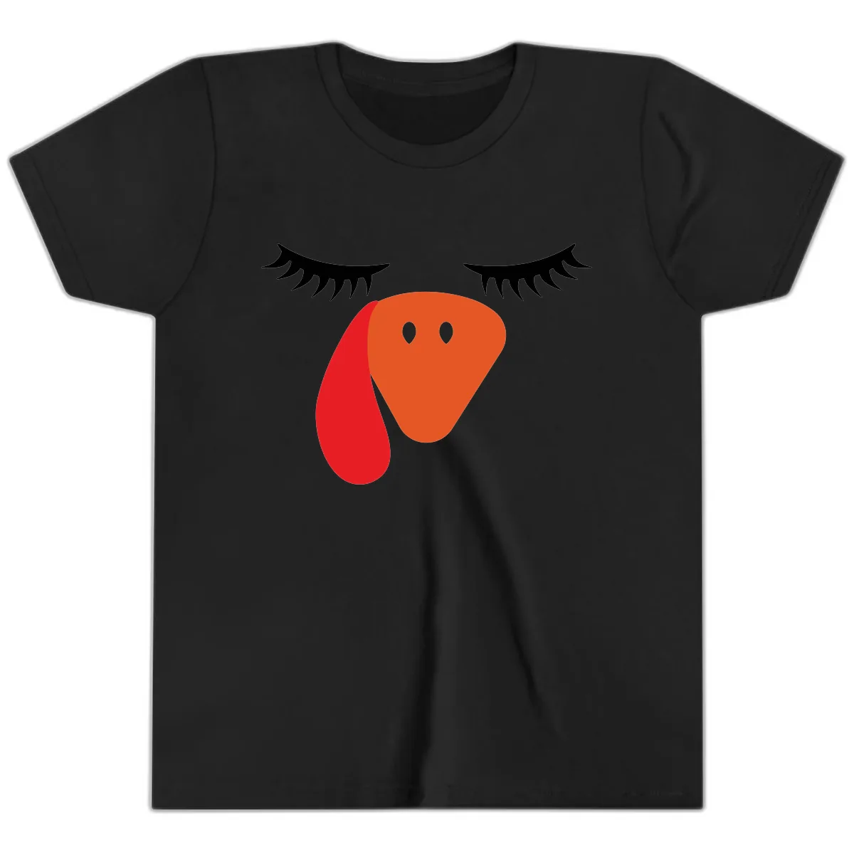 Funny Turkey Face Thanksgiving Youth T-Shirt in Black