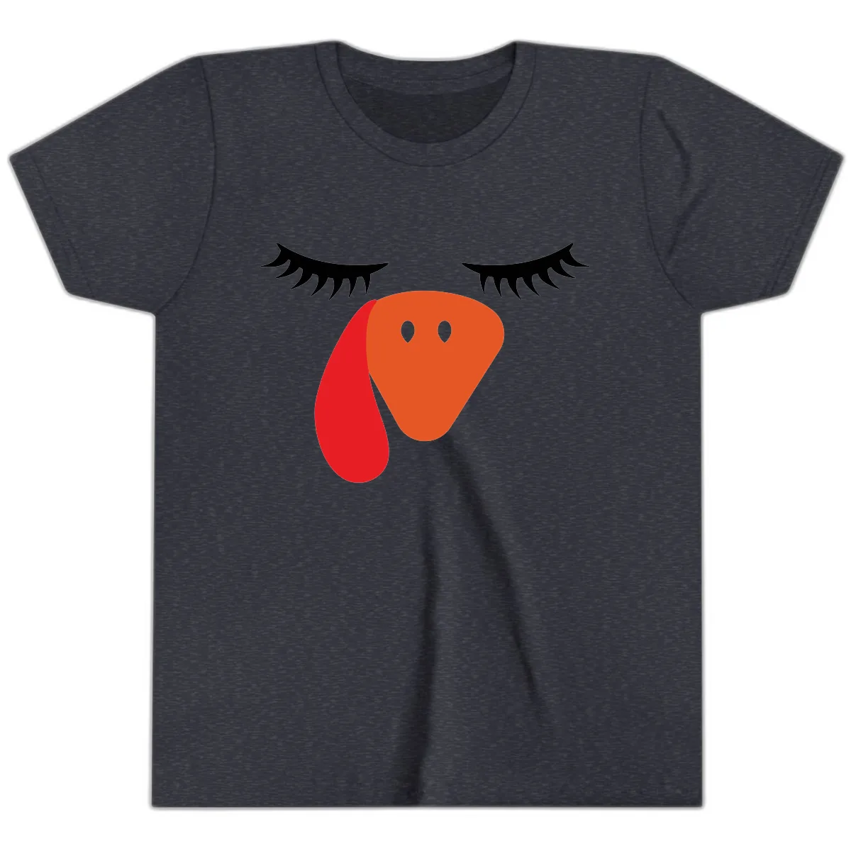 Funny Turkey Face Thanksgiving Youth T-Shirt in Heather Navy