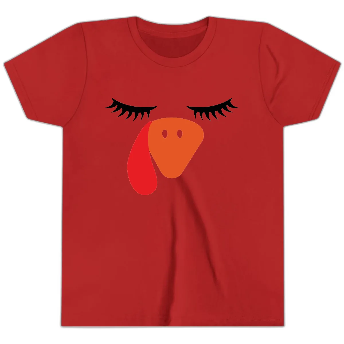 Funny Turkey Face Thanksgiving Youth T-Shirt in Red
