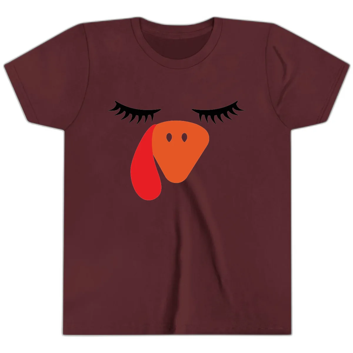 Funny Turkey Face Thanksgiving Youth T-Shirt in Maroon