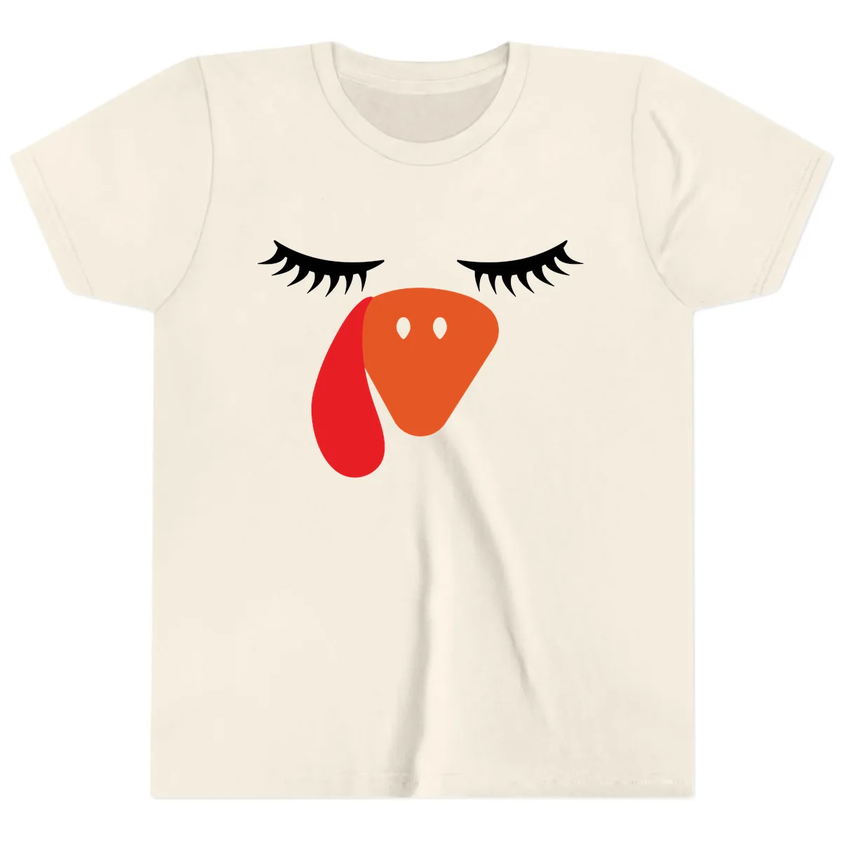 Funny Turkey Face Thanksgiving Youth T-Shirt in Natural