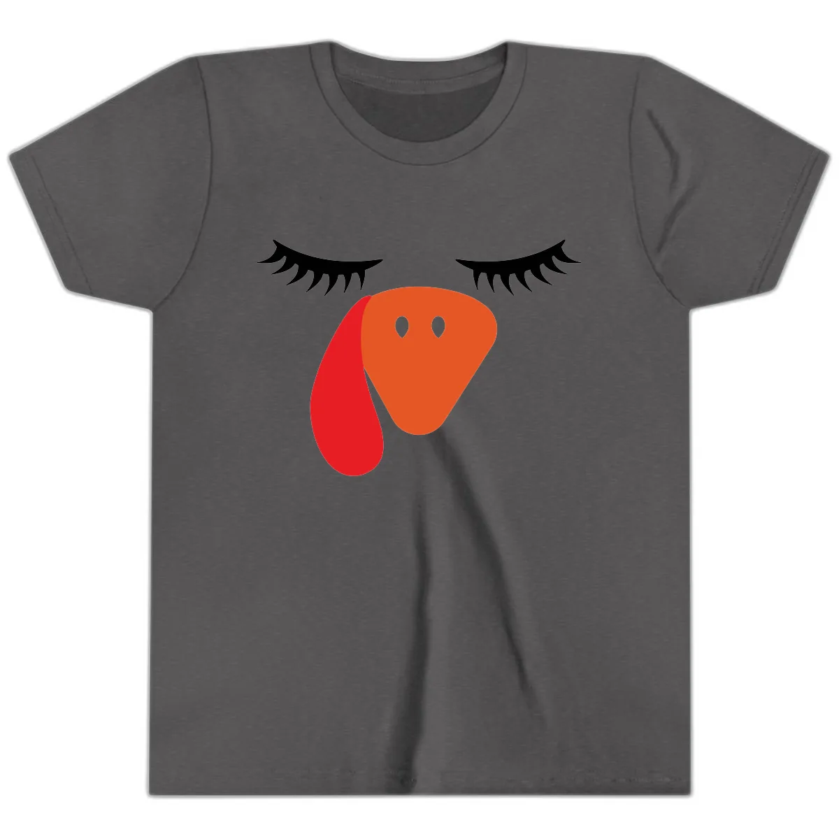Funny Turkey Face Thanksgiving Youth T-Shirt in Dark Heather Grey