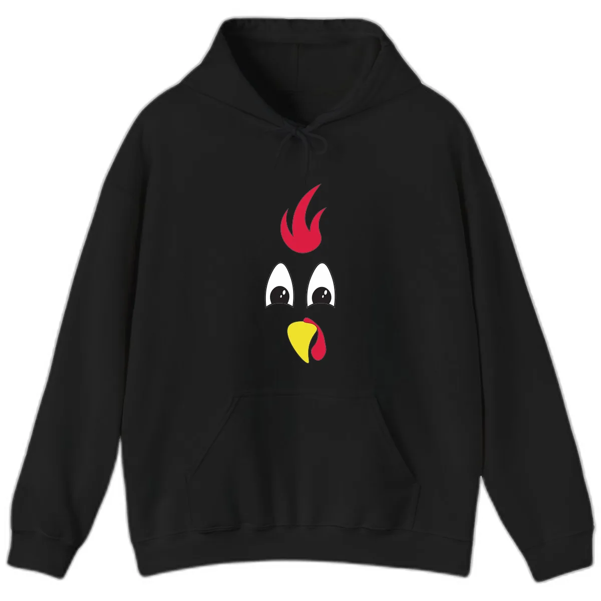 Rooster Face Turkey Trot Design Hoodie in Black