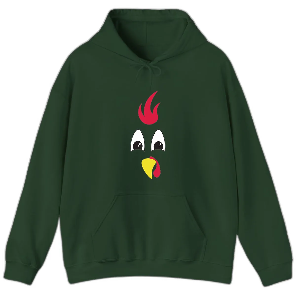 Rooster Face Turkey Trot Design Hoodie in Forest Green