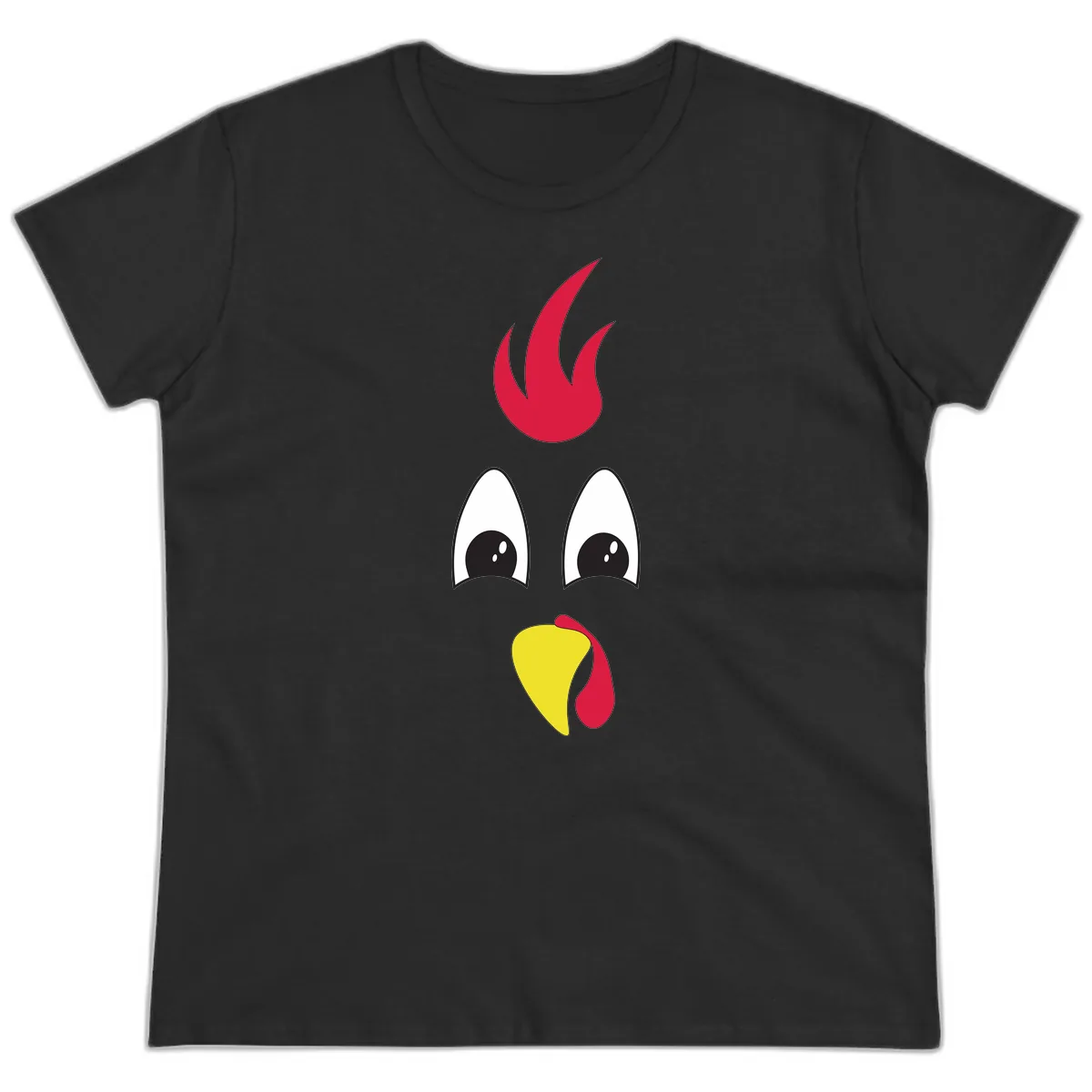 Rooster Face Turkey Trot Design Ladies Tee in Black