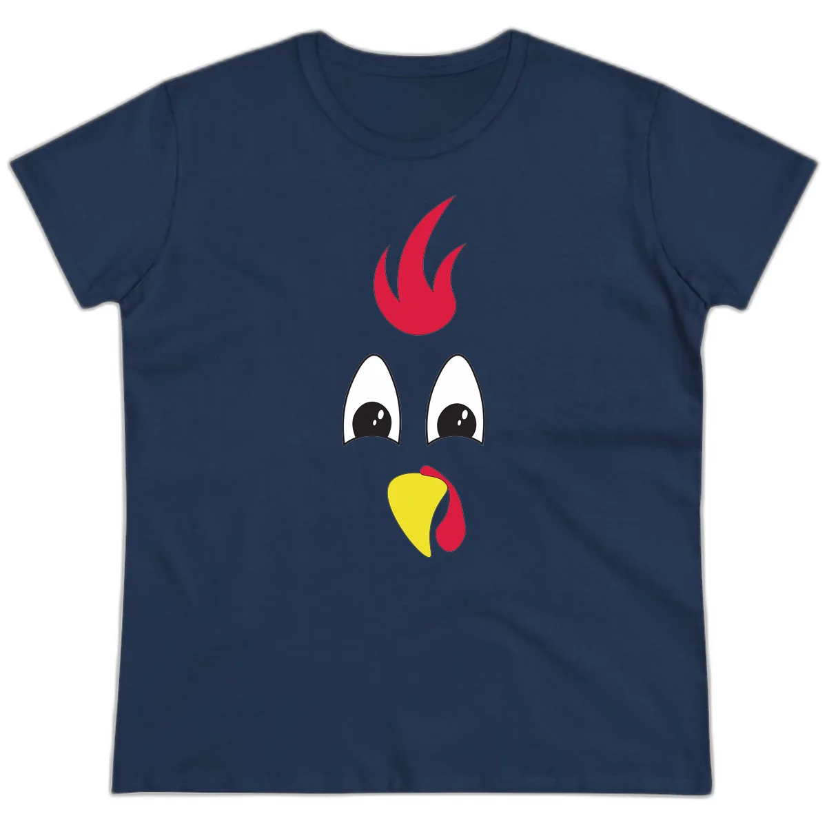 Rooster Face Turkey Trot Design Ladies Tee in Navy