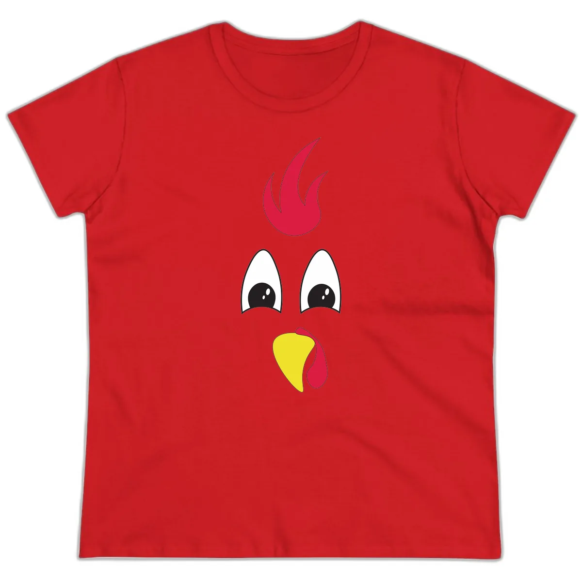 Rooster Face Turkey Trot Design Ladies Tee in Red