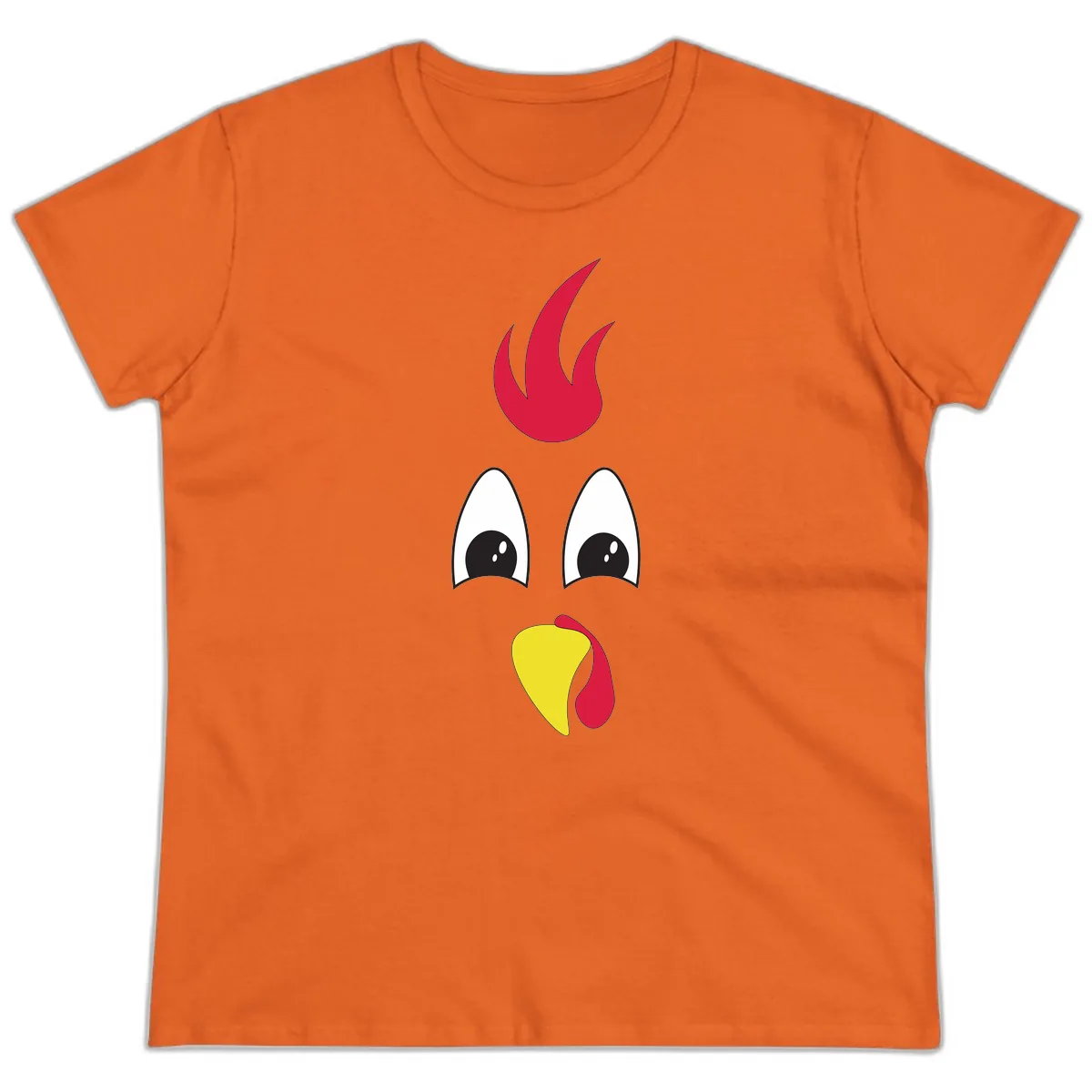 Rooster Face Turkey Trot Design Ladies Tee in Orange