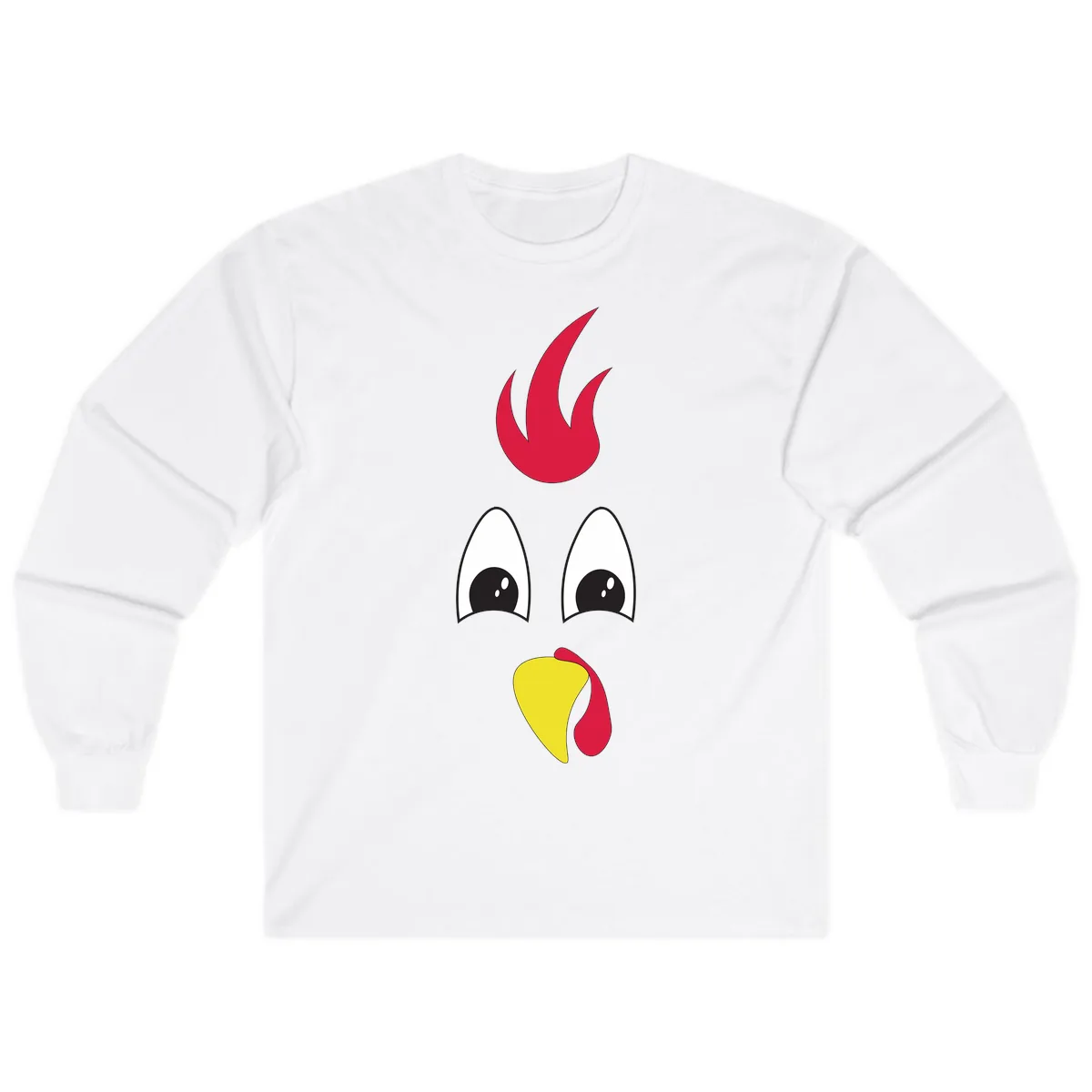 Rooster Face Turkey Trot Design Long Sleeve in White
