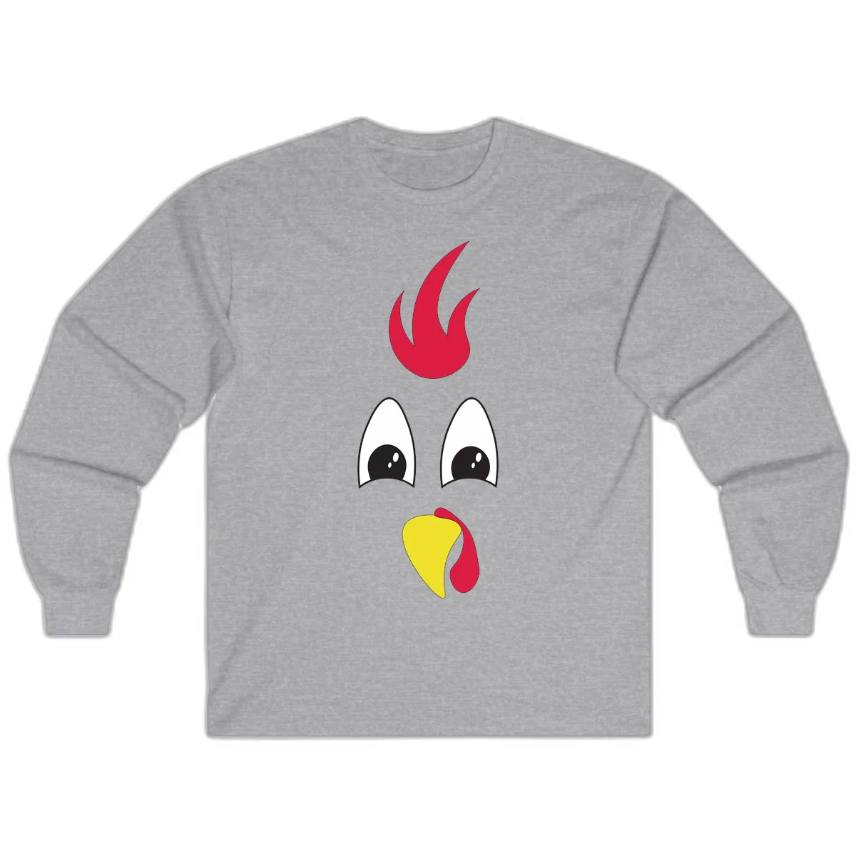 Rooster Face Turkey Trot Design Long Sleeve in Sport Grey