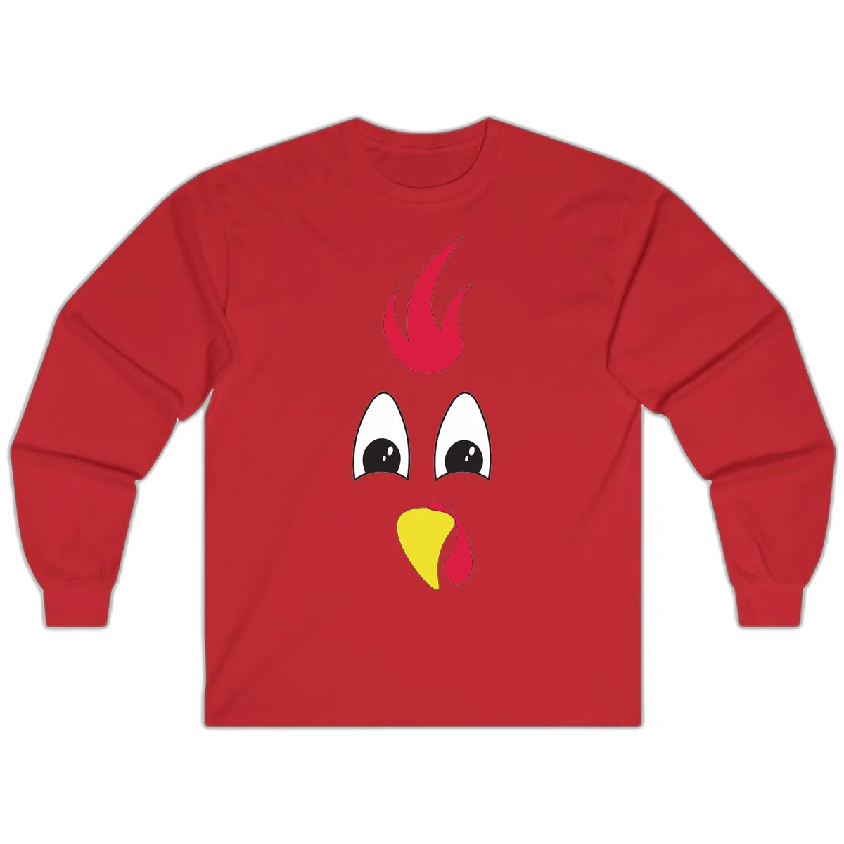 Rooster Face Turkey Trot Design Long Sleeve in Red