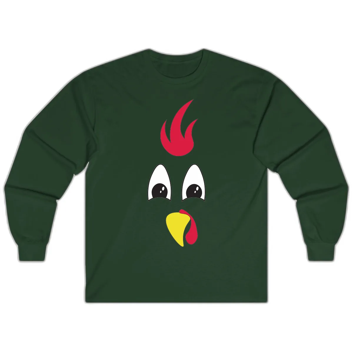 Rooster Face Turkey Trot Design Long Sleeve in Forest Green