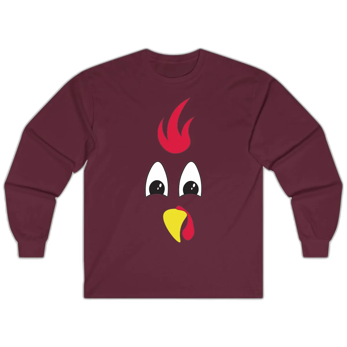 Rooster Face Turkey Trot Design Long Sleeve in Maroon