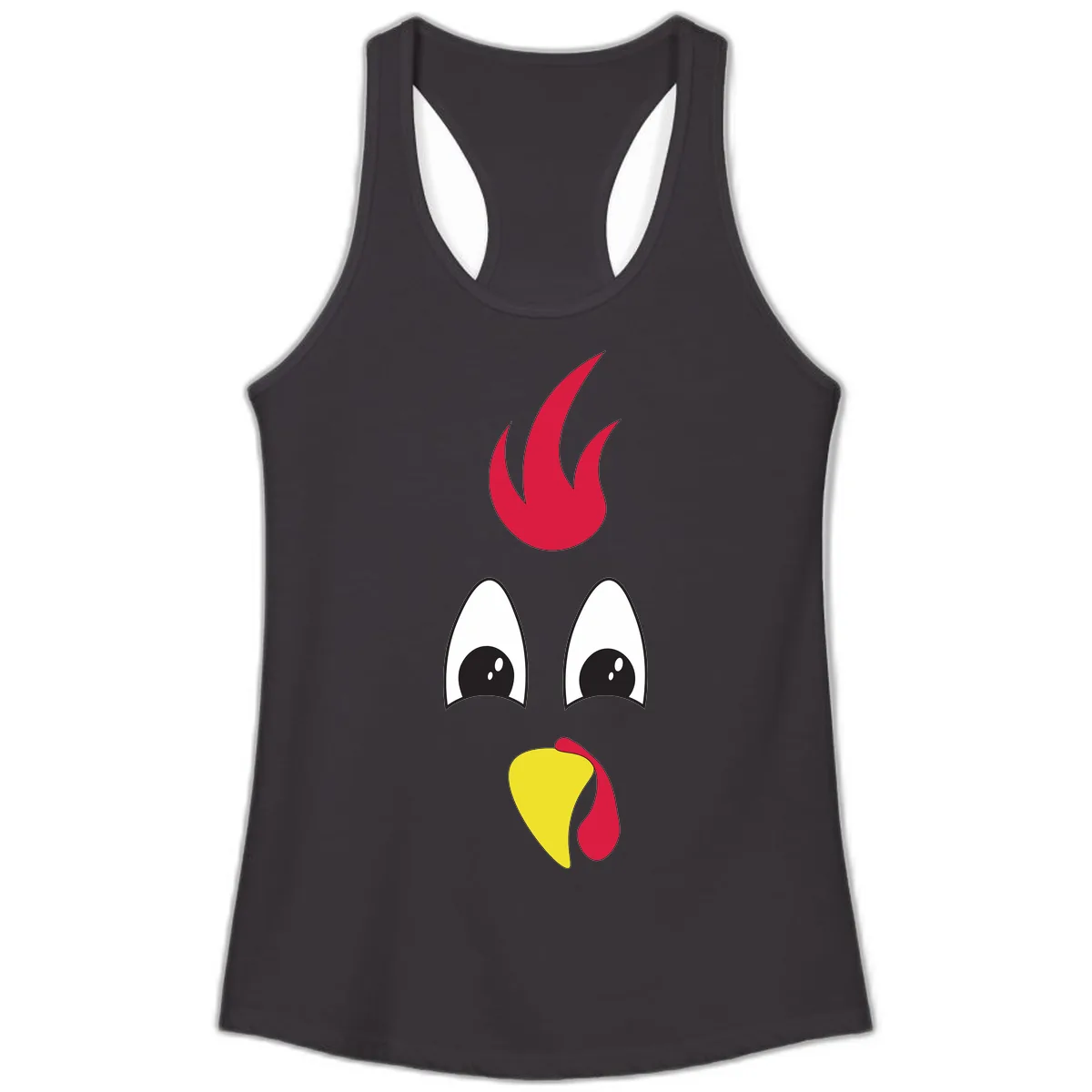 Rooster Face Turkey Trot Design Ladies Tank in Black