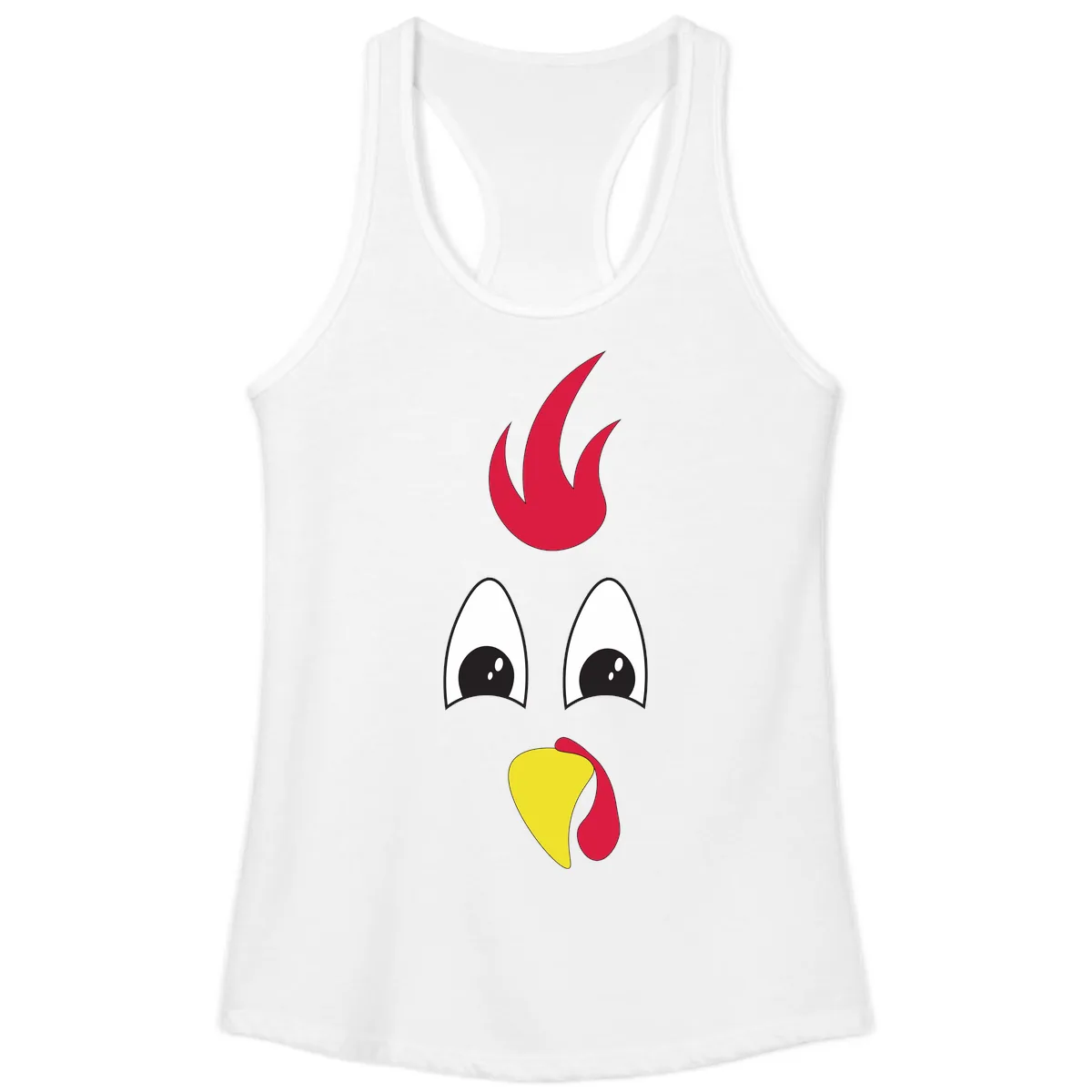 Rooster Face Turkey Trot Design Ladies Tank in White