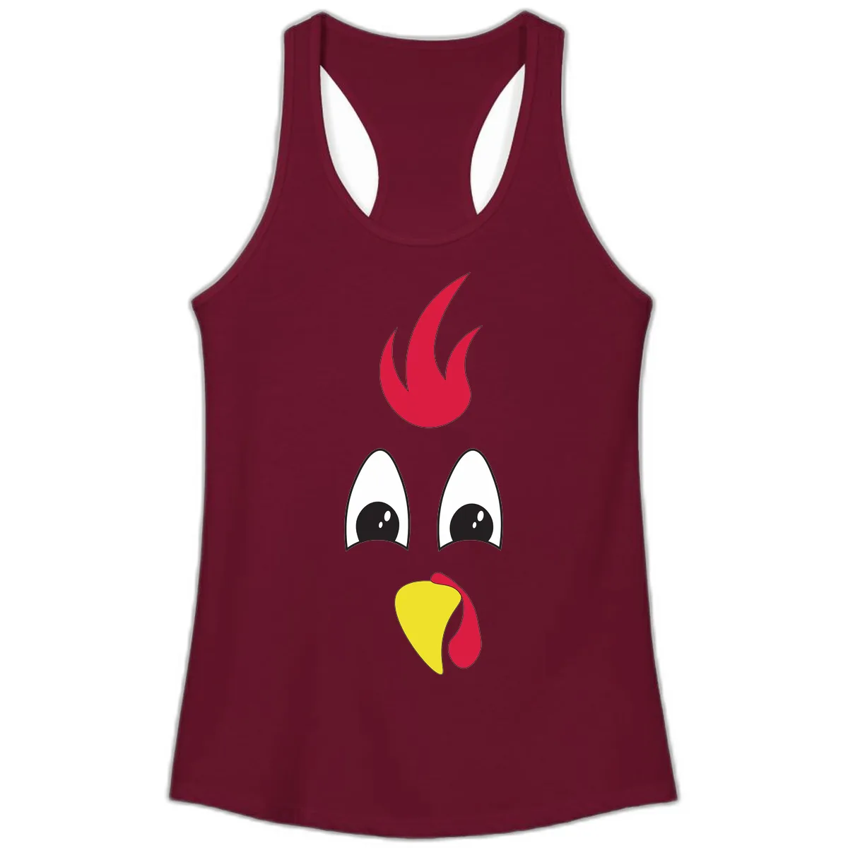 Rooster Face Turkey Trot Design Ladies Tank in Solid Cardinal Red