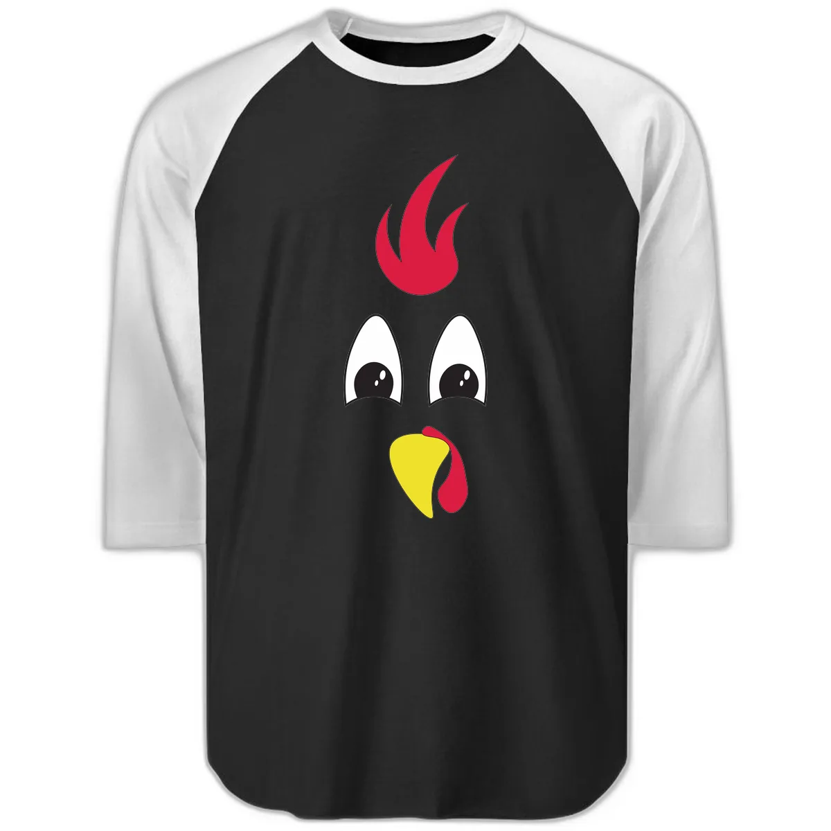 Rooster Face Turkey Trot Design Raglan 3/4 in Black White