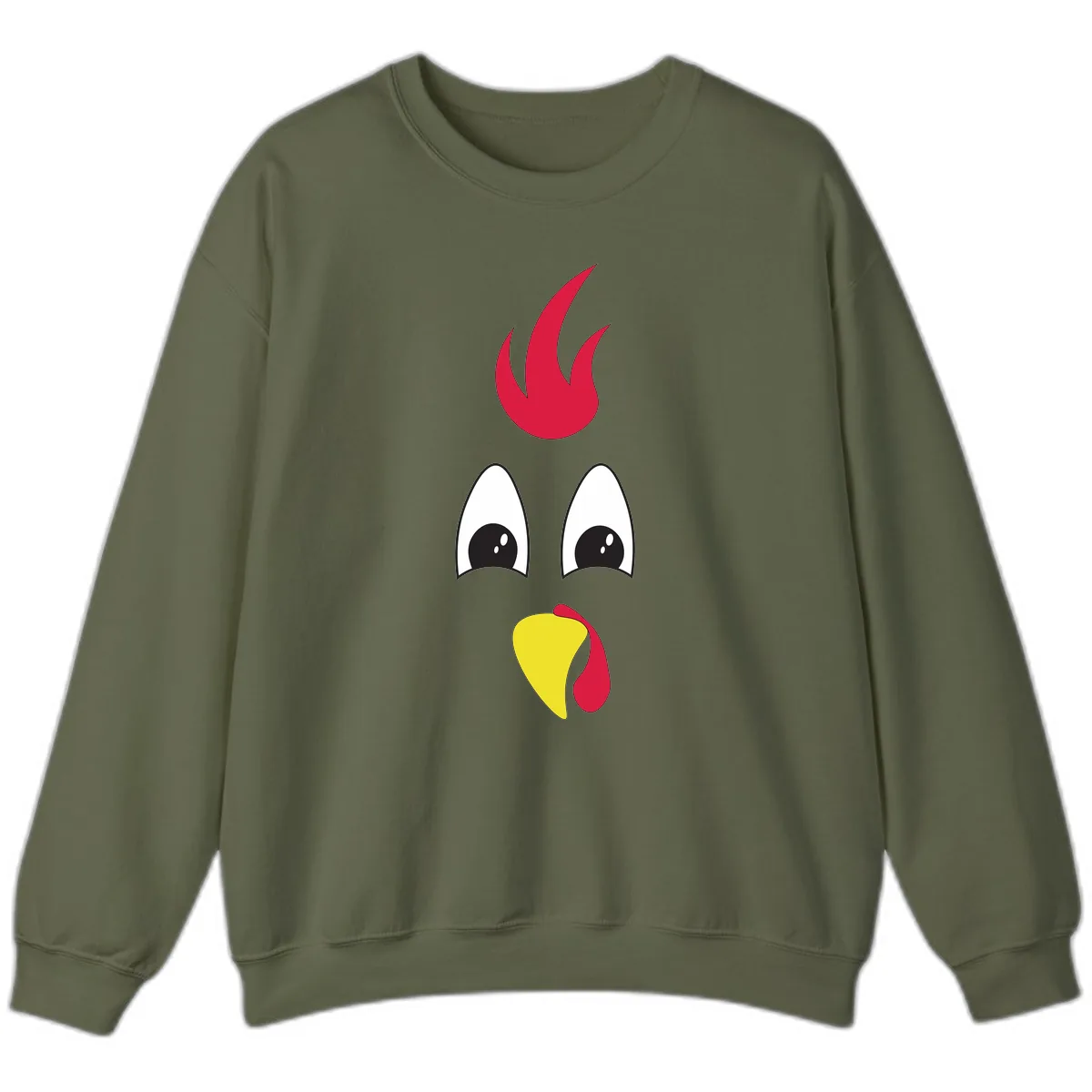 Rooster Face Turkey Trot Design Sweatshirt in Military Green