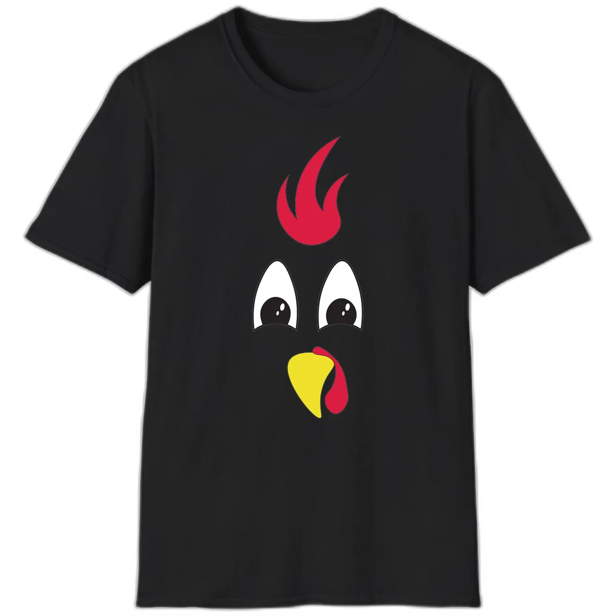 Rooster Face Turkey Trot Design T-Shirt in Black