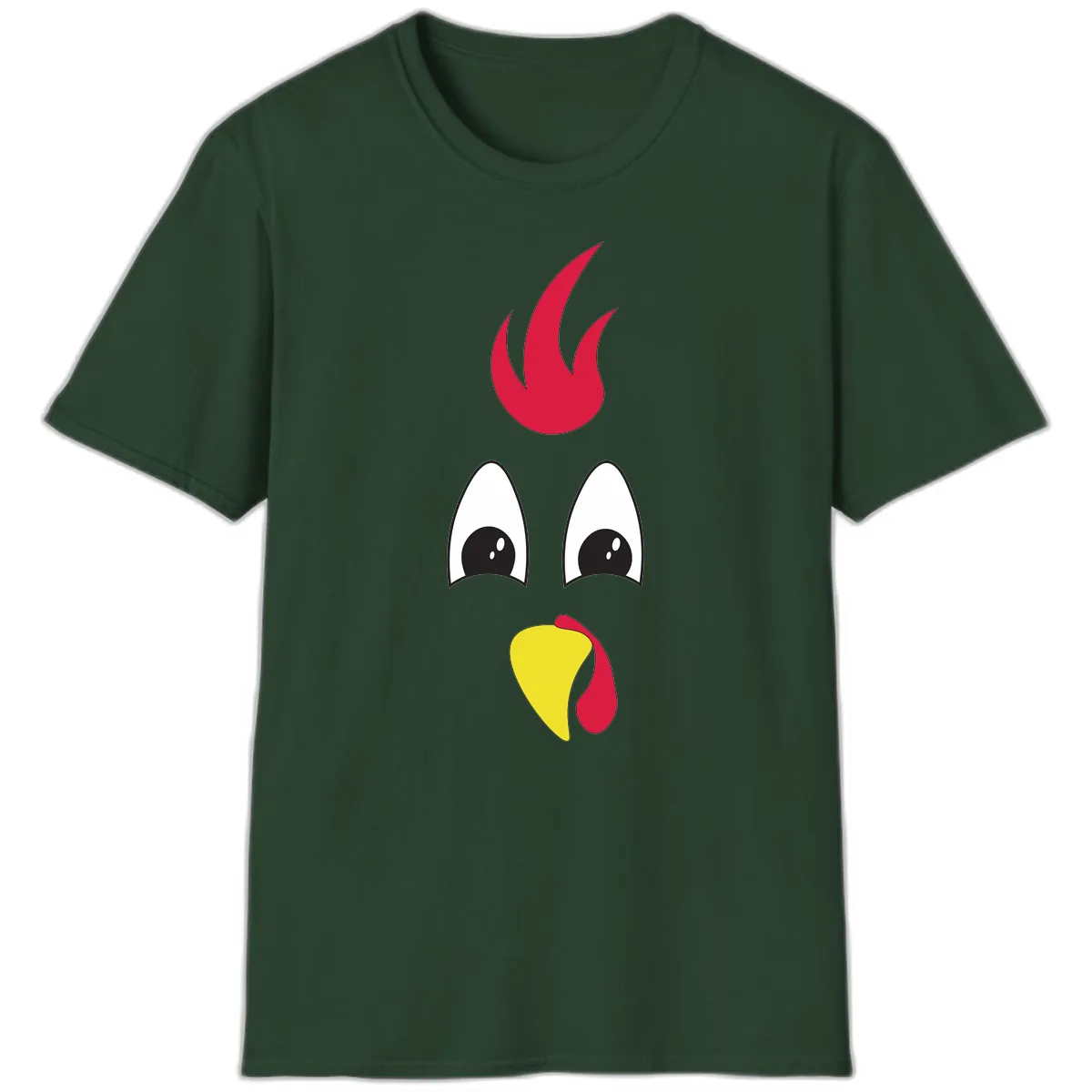 Rooster Face Turkey Trot Design T-Shirt in Forest Green
