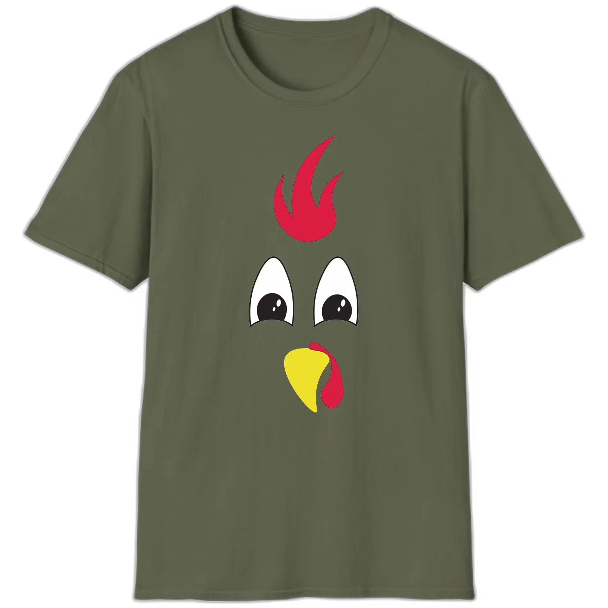 Rooster Face Turkey Trot Design T-Shirt in Military Green