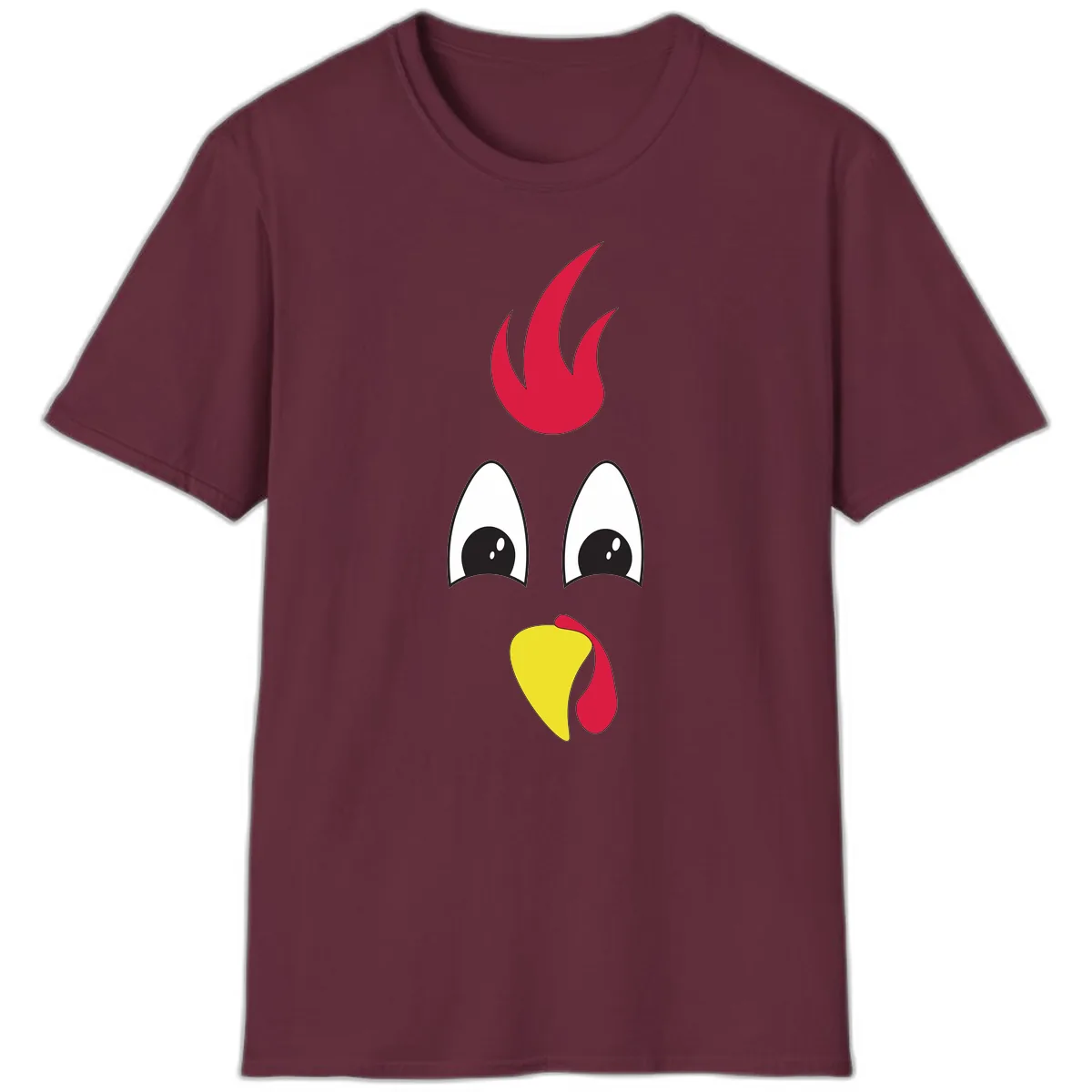 Rooster Face Turkey Trot Design T-Shirt in Maroon